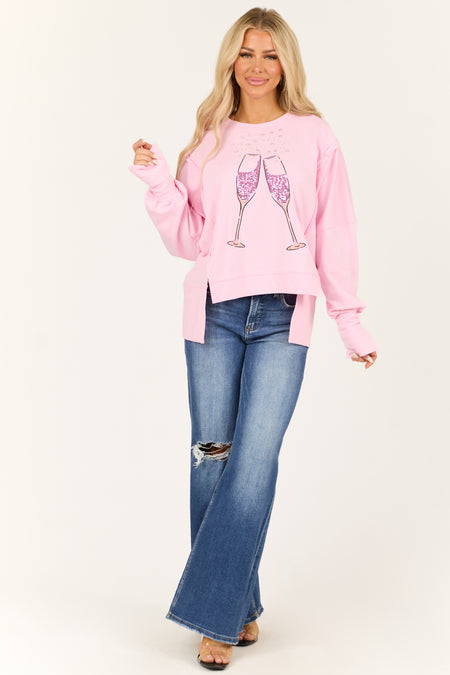 Carnation Champagne Glass Embellished Sweatshirt