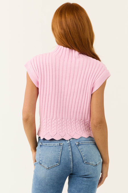 Carnation Mock Neck Short Sleeve Knit Sweater