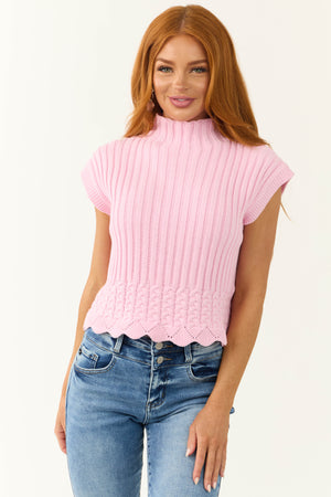 Carnation Mock Neck Short Sleeve Knit Sweater