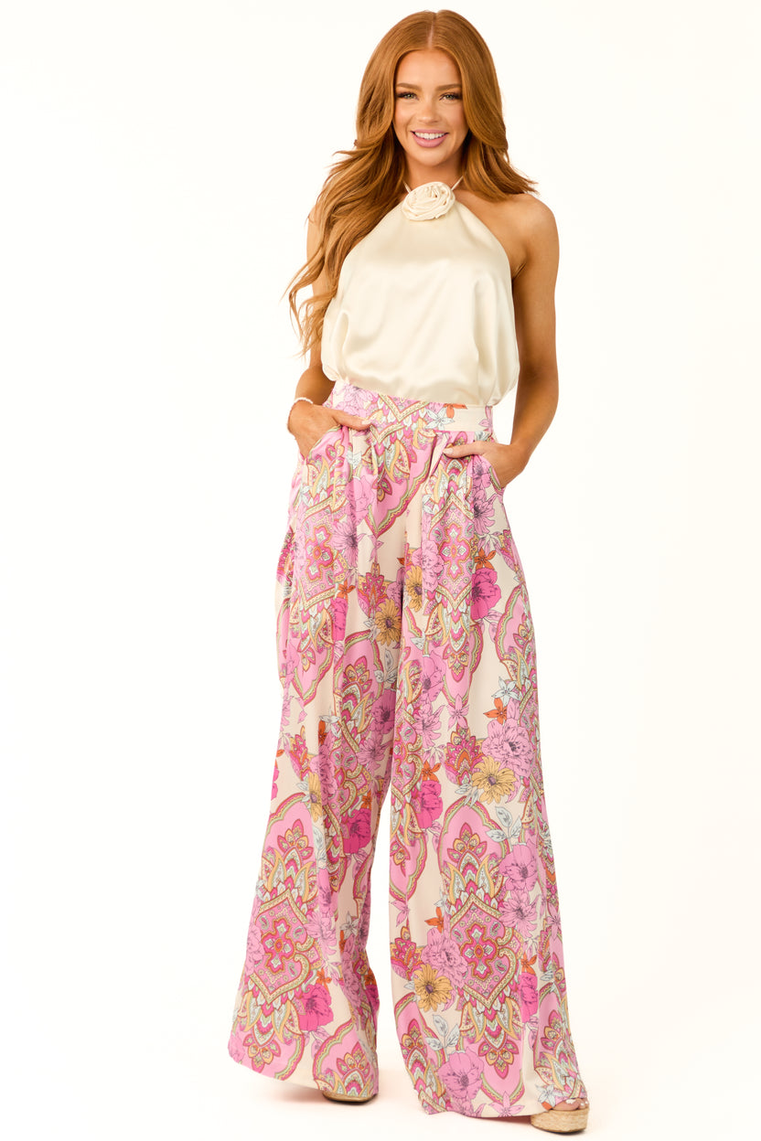 Carnation Paisley Print Satin Pants