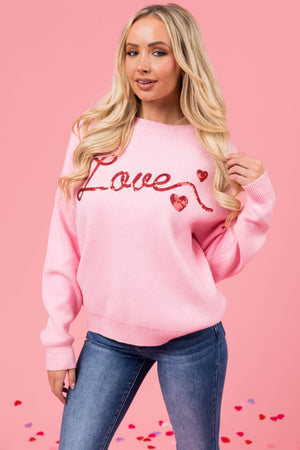 Carnation Sequined 'Love' Long Sleeve Sweater