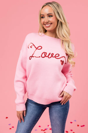 Carnation Sequined 'Love' Long Sleeve Sweater