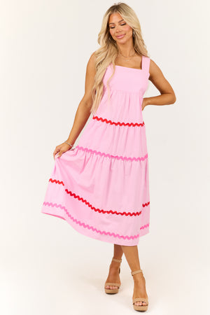 Carnation Sleeveless Wavy Contrast Tiered Midi Dress