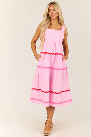 Carnation Sleeveless Wavy Contrast Tiered Midi Dress