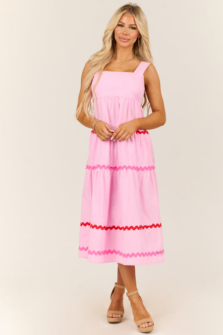 Carnation Sleeveless Wavy Contrast Tiered Midi Dress