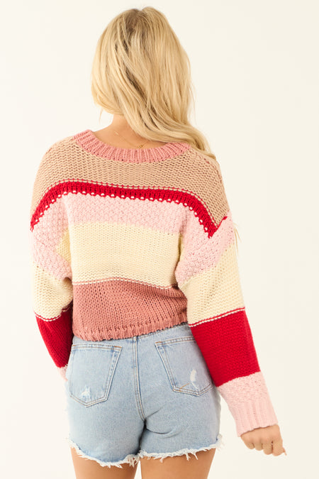 Carnation Striped Long Sleeve Cropped Sweater