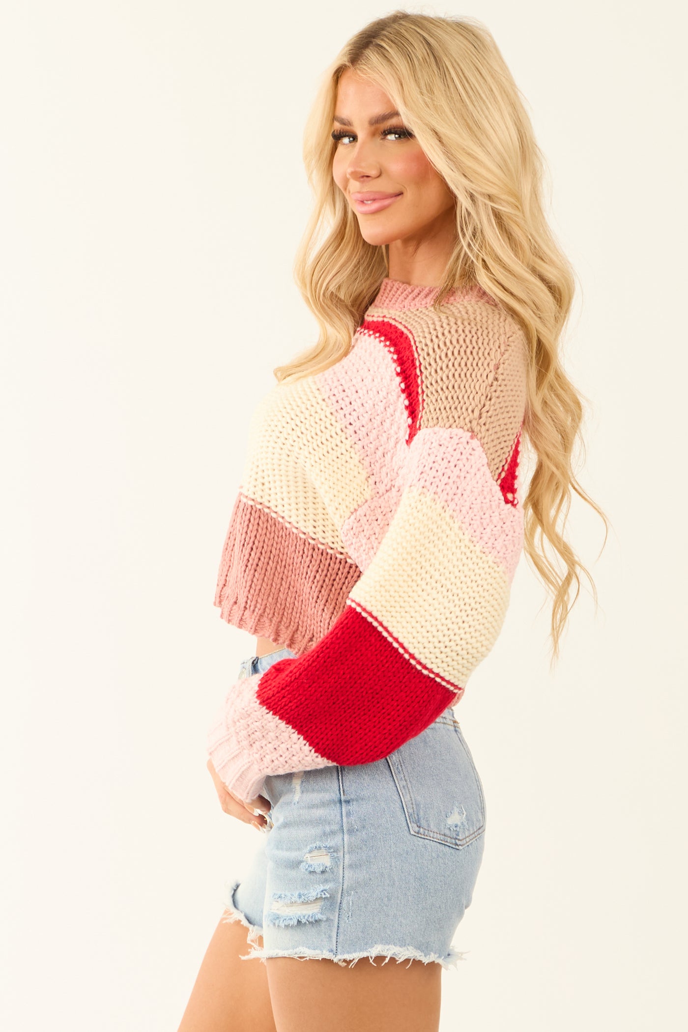 Carnation Striped Long Sleeve Cropped Sweater