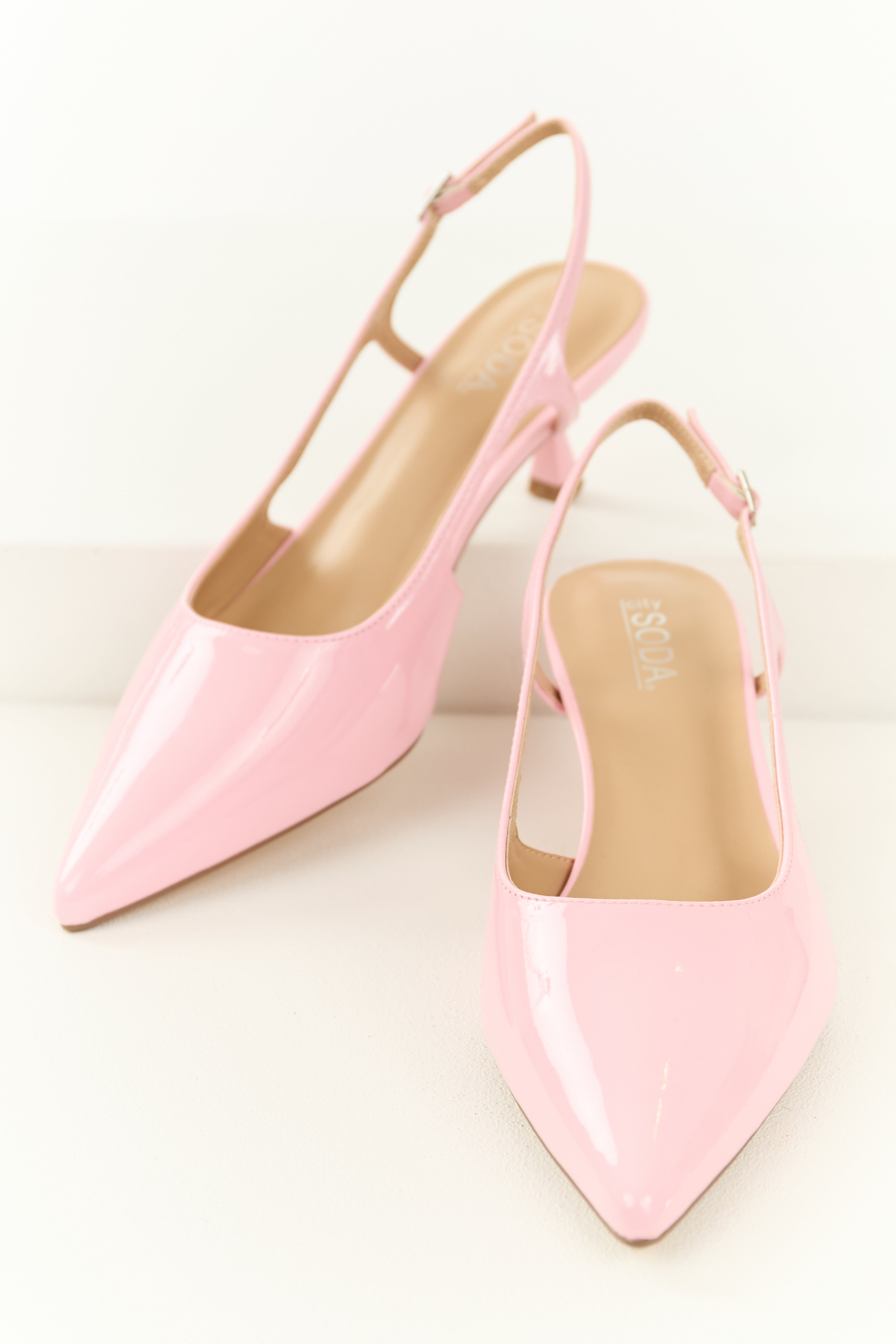 Carnation Slingback Pointed Toe Kitten Heels