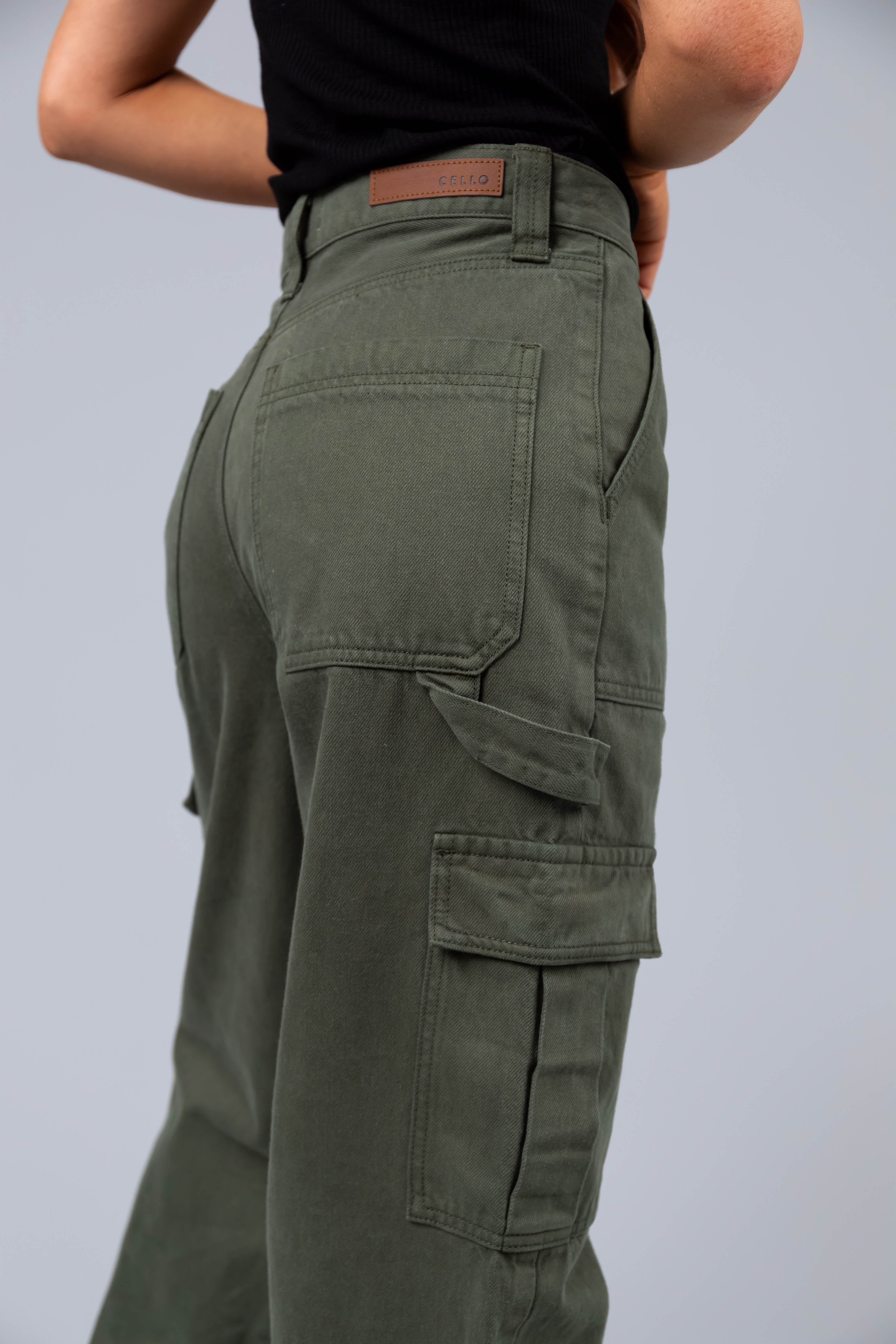 Cello Army Green High Rise Carpenter Jeans