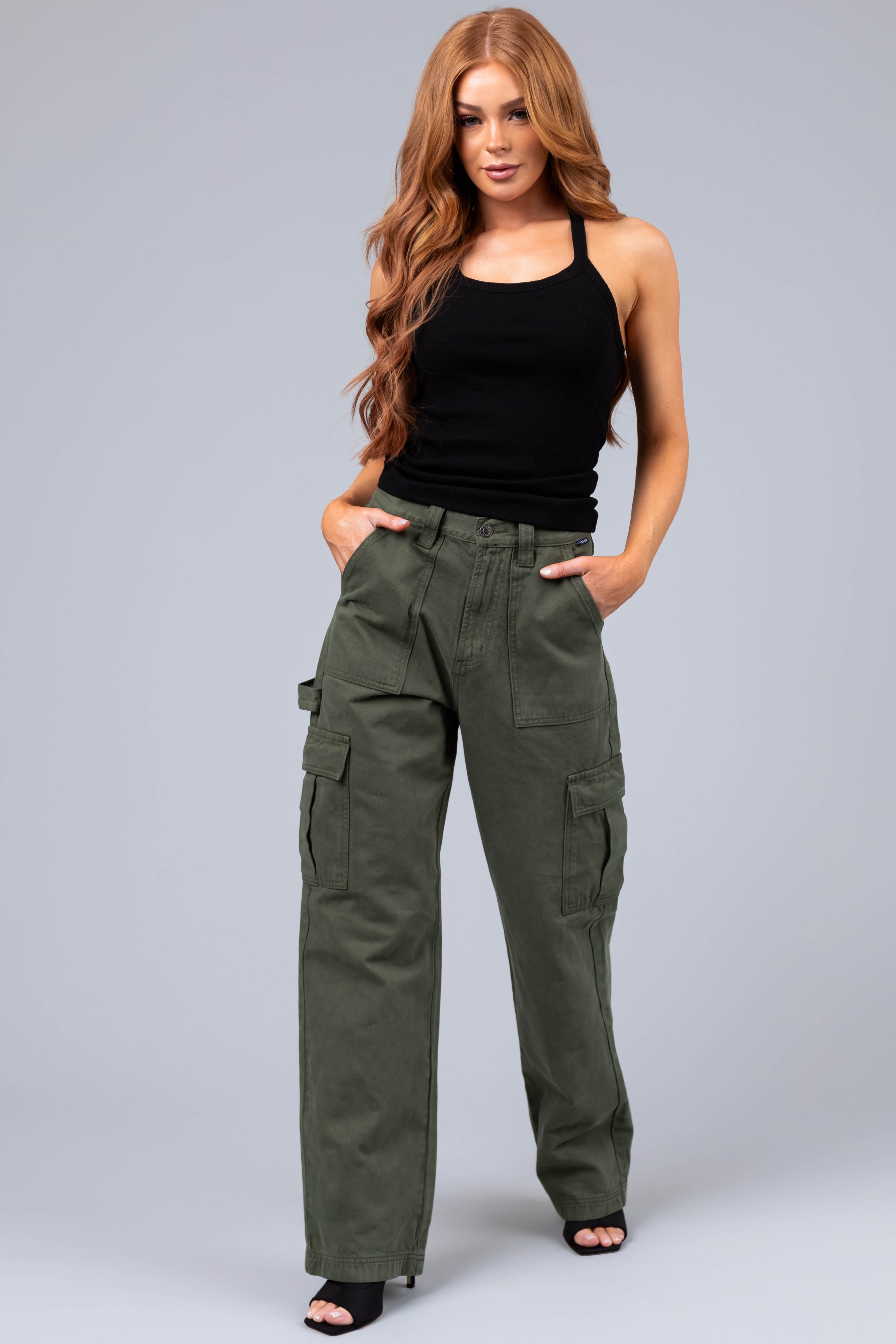 Cello Army Green High Rise Carpenter Jeans