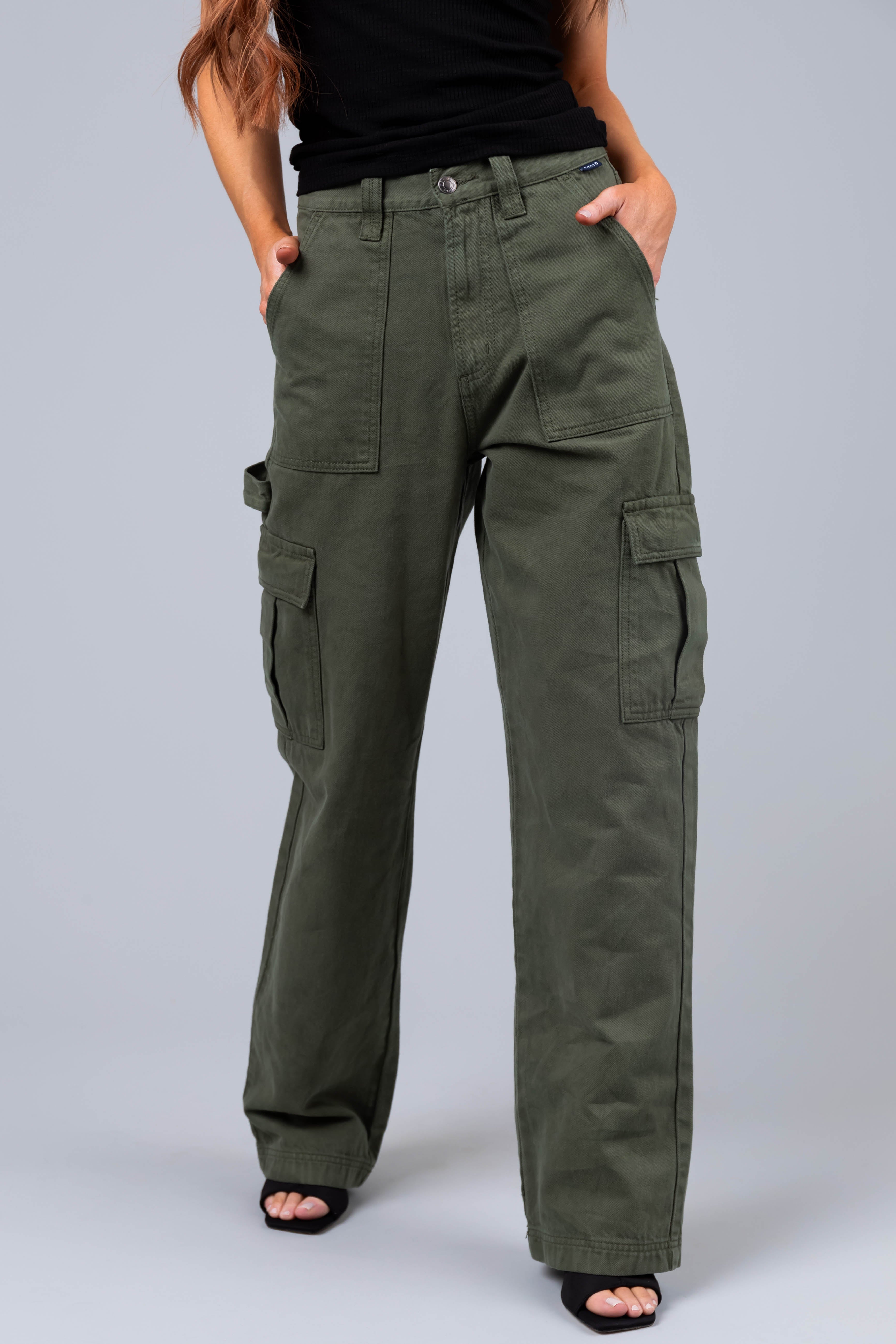 Cello Army Green High Rise Carpenter Jeans