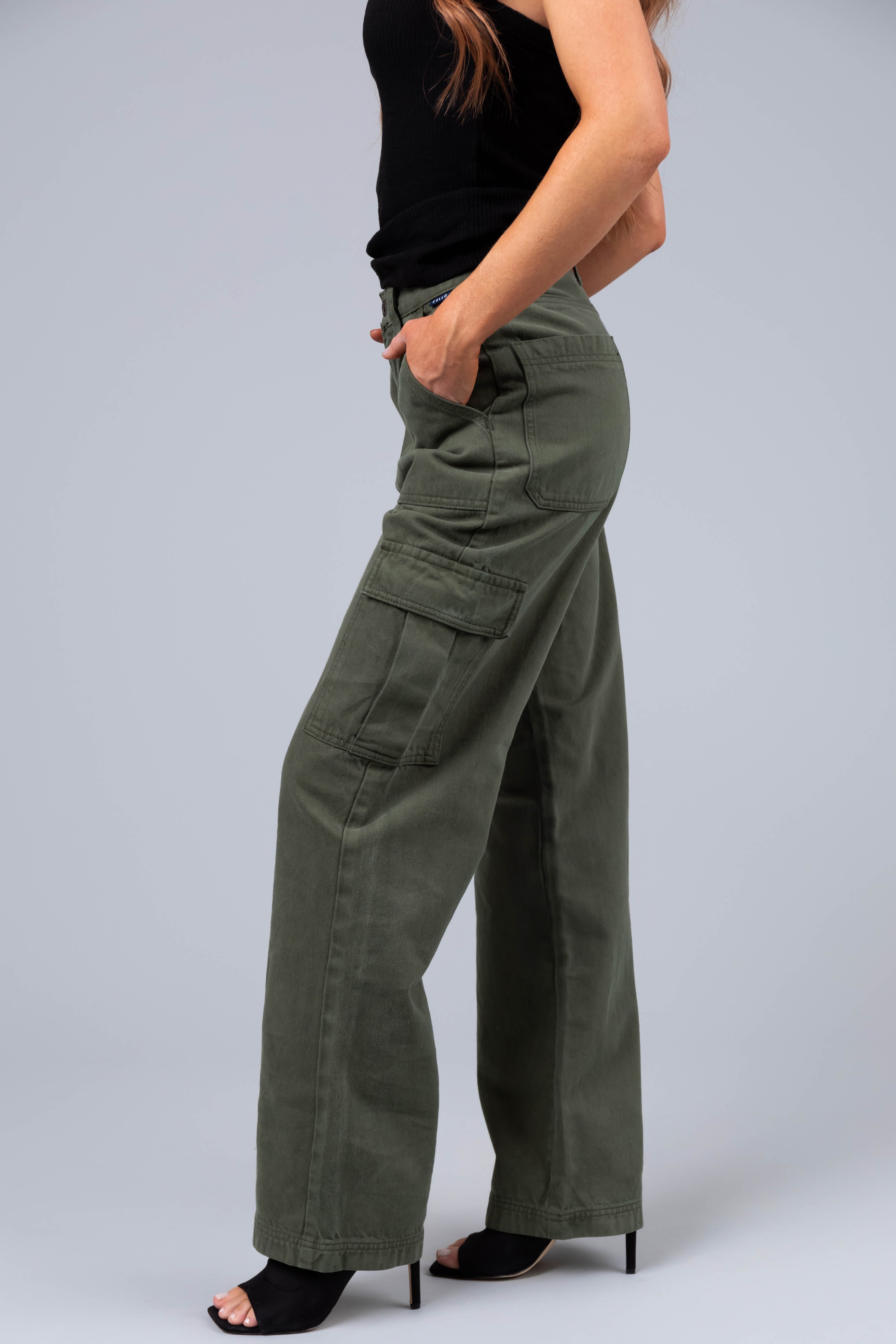 Army green high waisted jeans shop