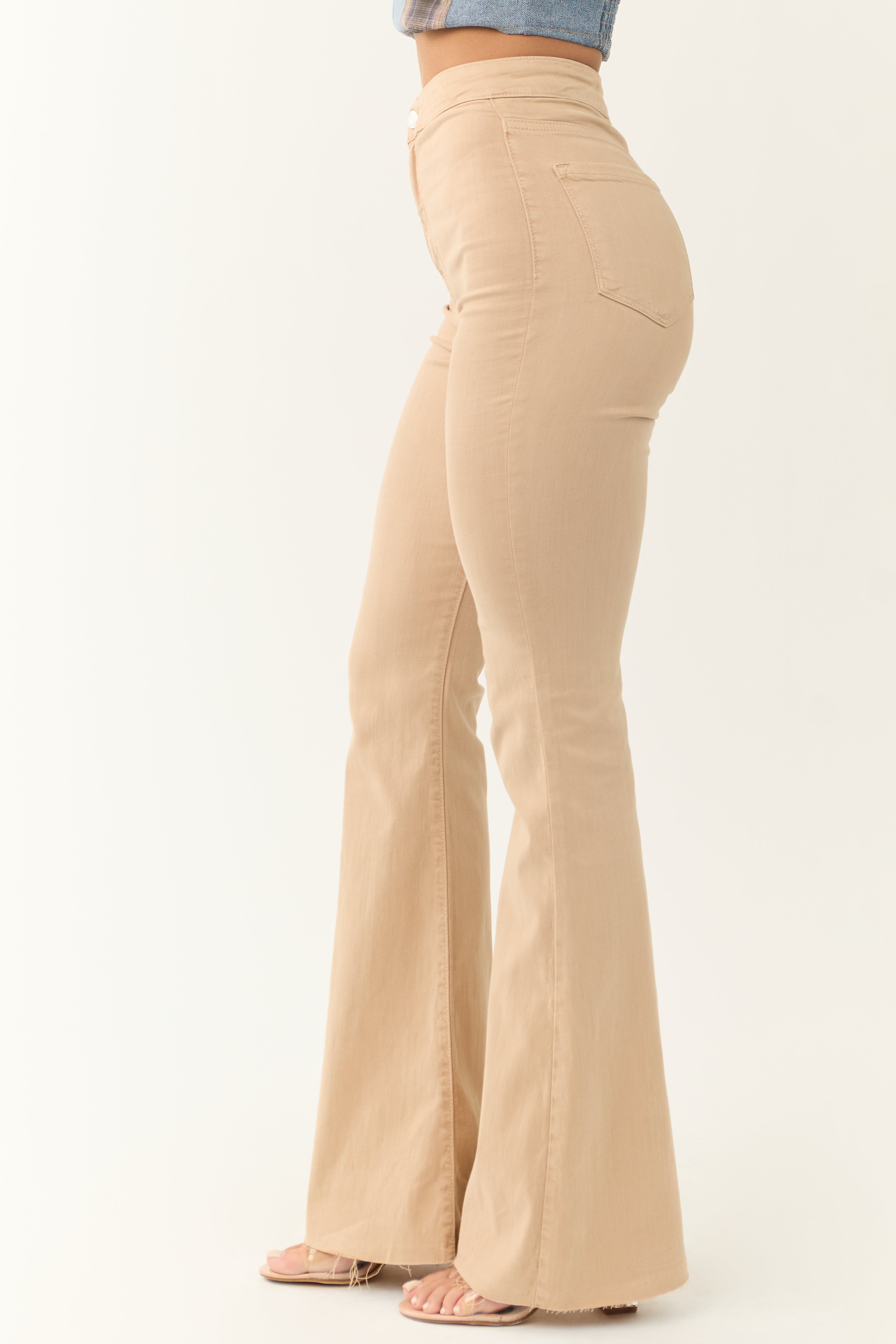 Cello Beige High Rise Flare Leg Jeans