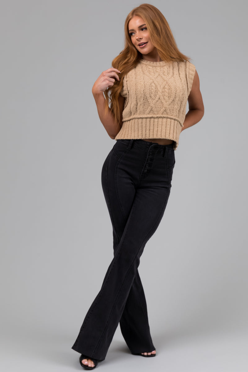 Cello Black High Rise Button Flare Jeans