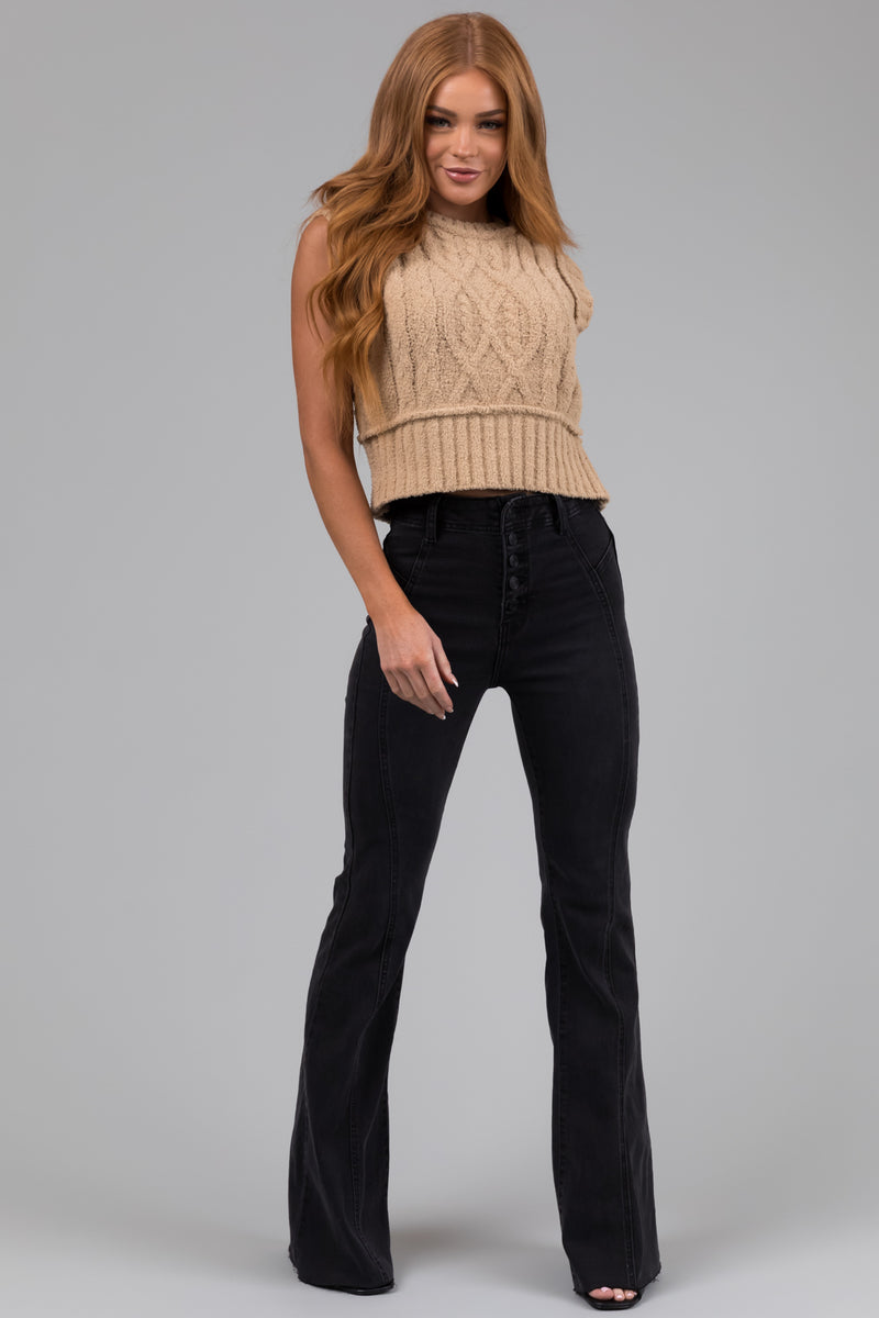 Cello Black High Rise Button Flare Jeans