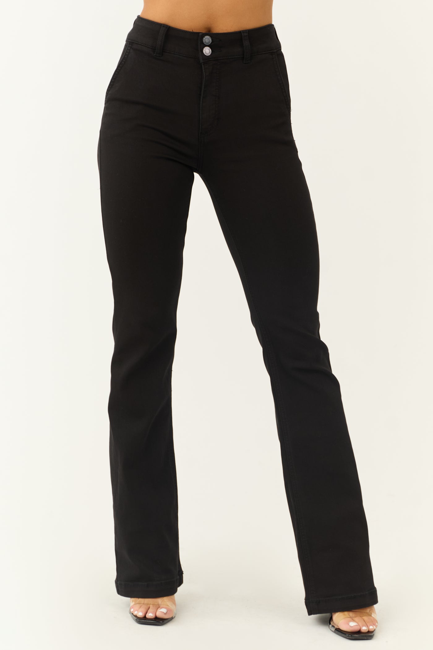 Cello Black High Rise Two Button Slim Flare Jeans