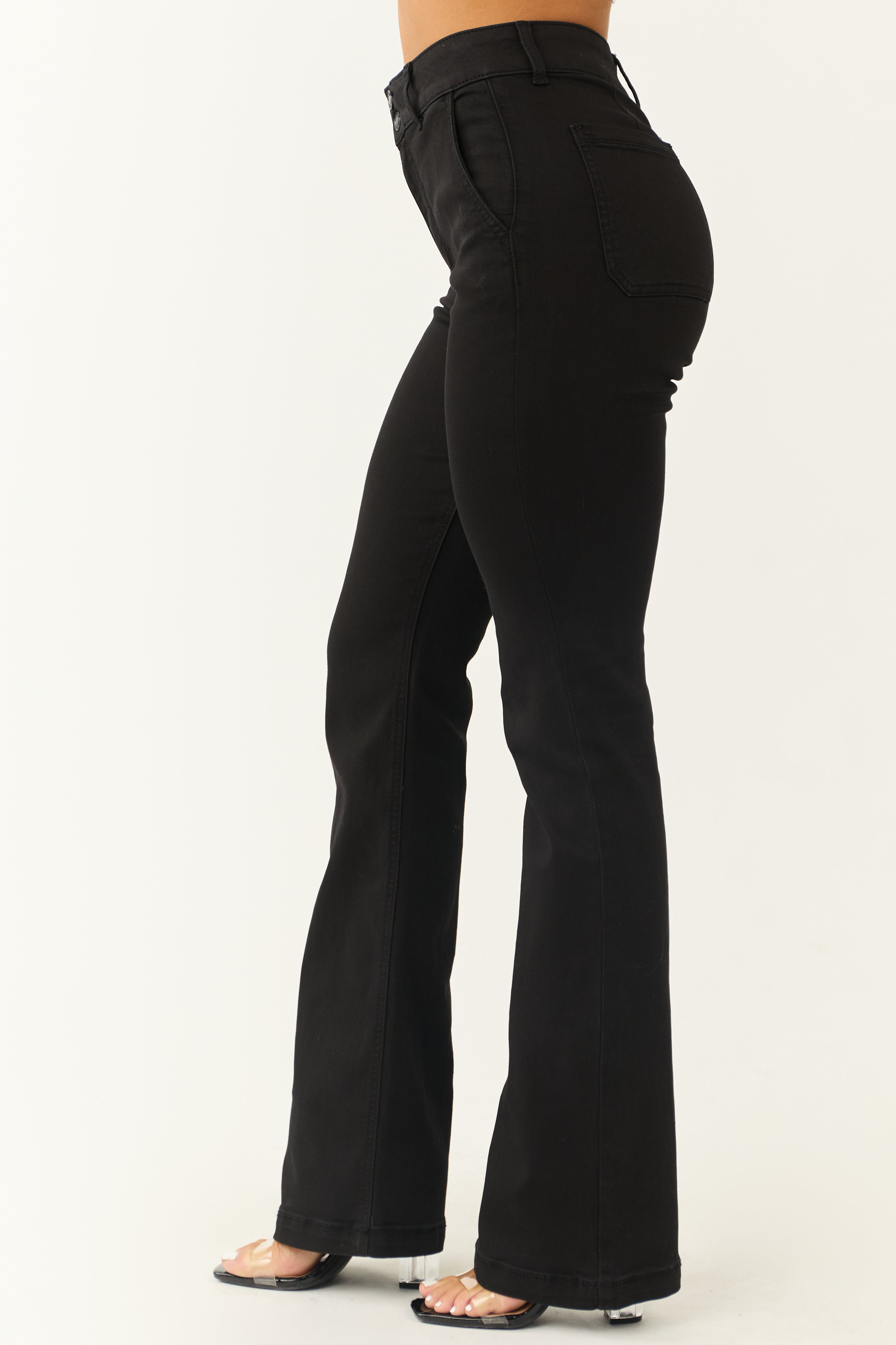 Cello Black High Rise Two Button Slim Flare Jeans