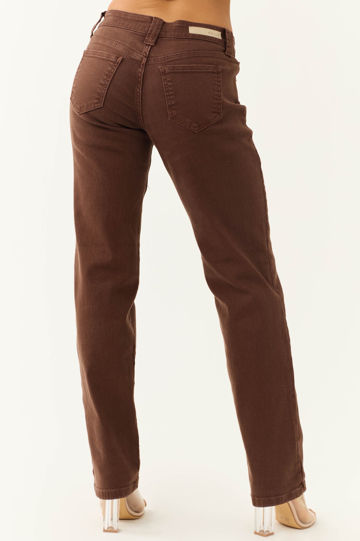 Cello Chocolate Mid Rise Relaxed Straight Leg Jeans