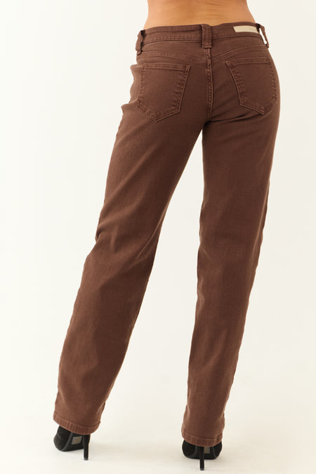 Cello Chocolate Mid Rise Relaxed Straight Leg Jeans