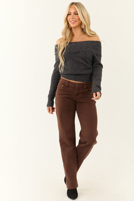 Cello Chocolate Mid Rise Relaxed Straight Leg Jeans