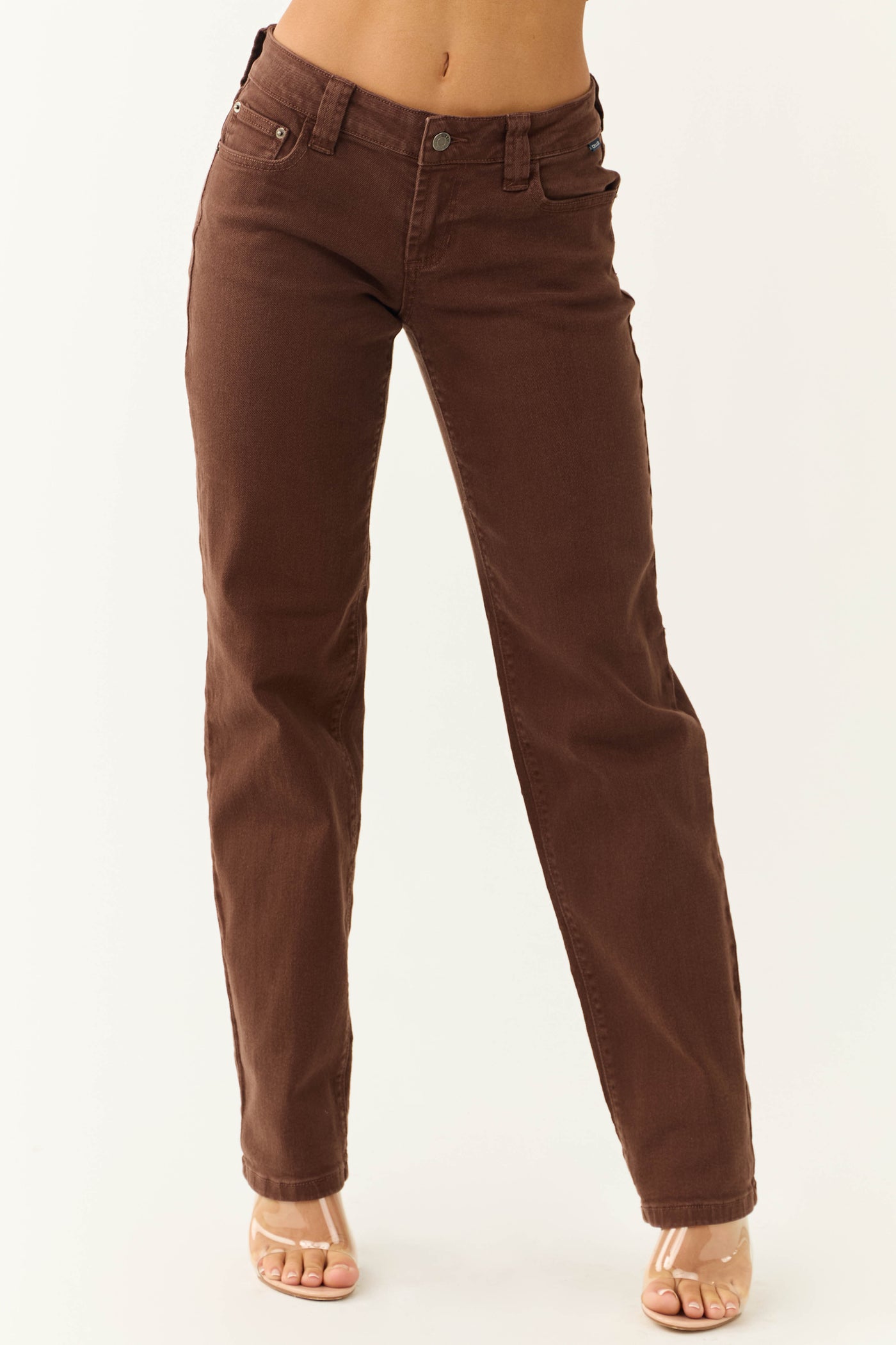 Cello Chocolate Mid Rise Relaxed Straight Leg Jeans