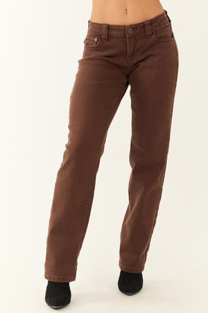 Cello Chocolate Mid Rise Relaxed Straight Leg Jeans