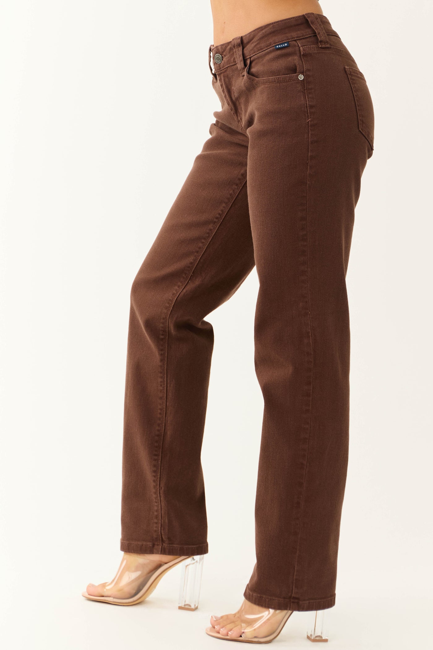 Cello Chocolate Mid Rise Relaxed Straight Leg Jeans