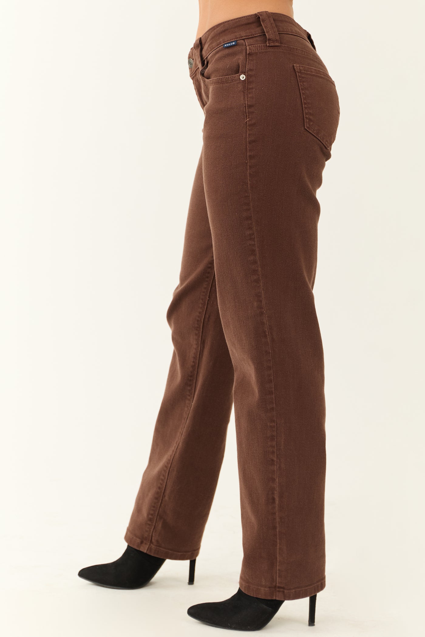 Cello Chocolate Mid Rise Relaxed Straight Leg Jeans