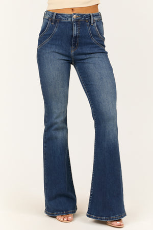 Cello Dark Wash Flare Leg High Rise Jeans