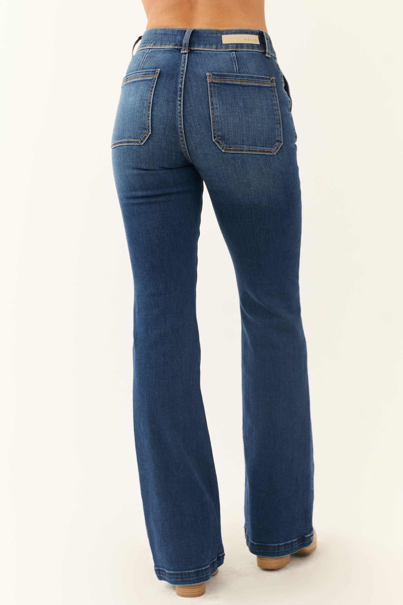 Cello Dark Wash High Rise Double Button Bootcut Jeans