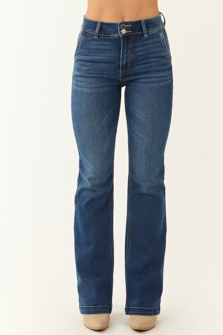 Cello Dark Wash High Rise Double Button Bootcut Jeans