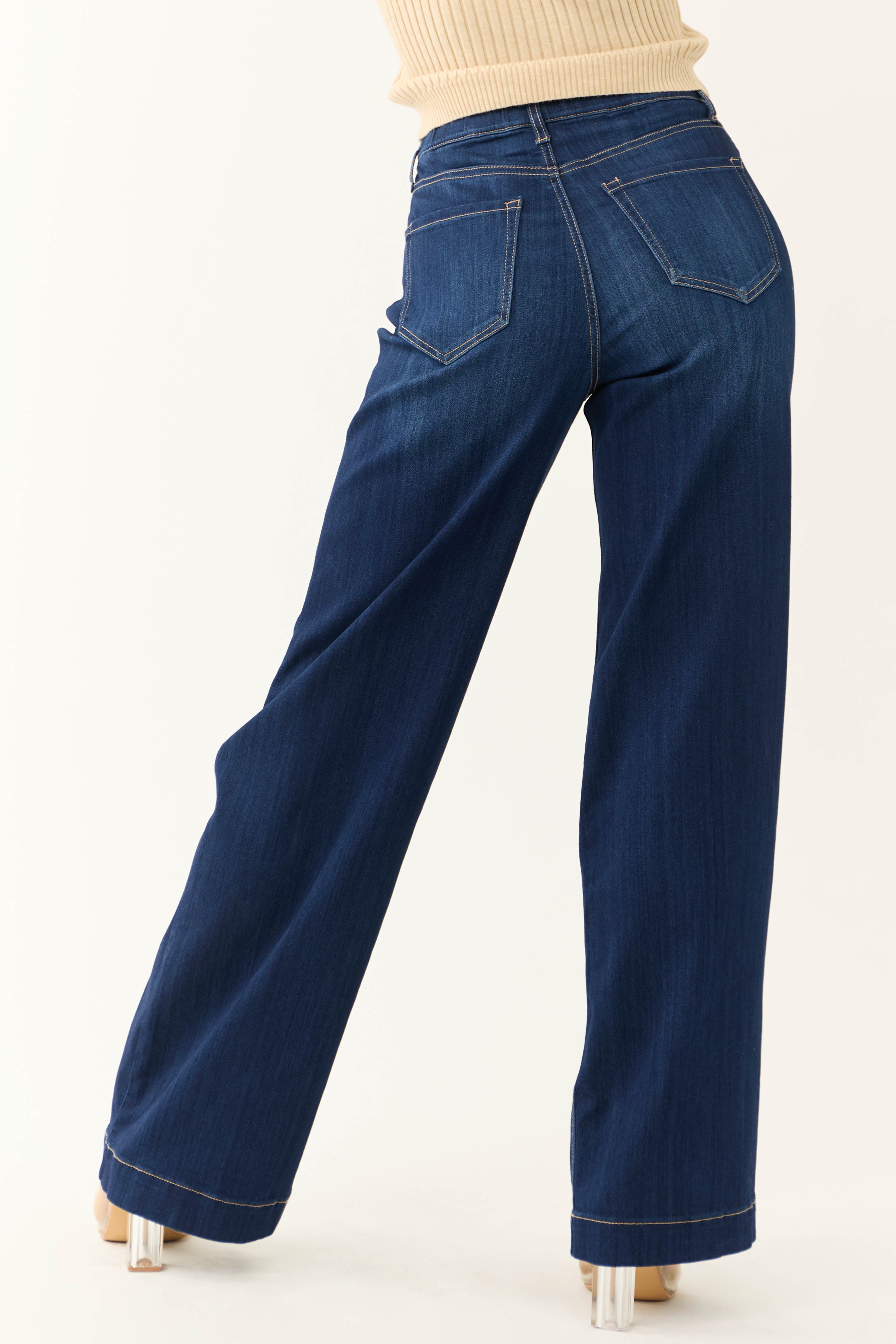 Cello Dark Wash High Rise Pull On Wide Leg Jeans