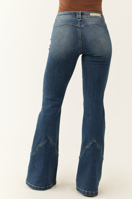 Cello Dark Wash Mid Rise Western Super Flare Jeans