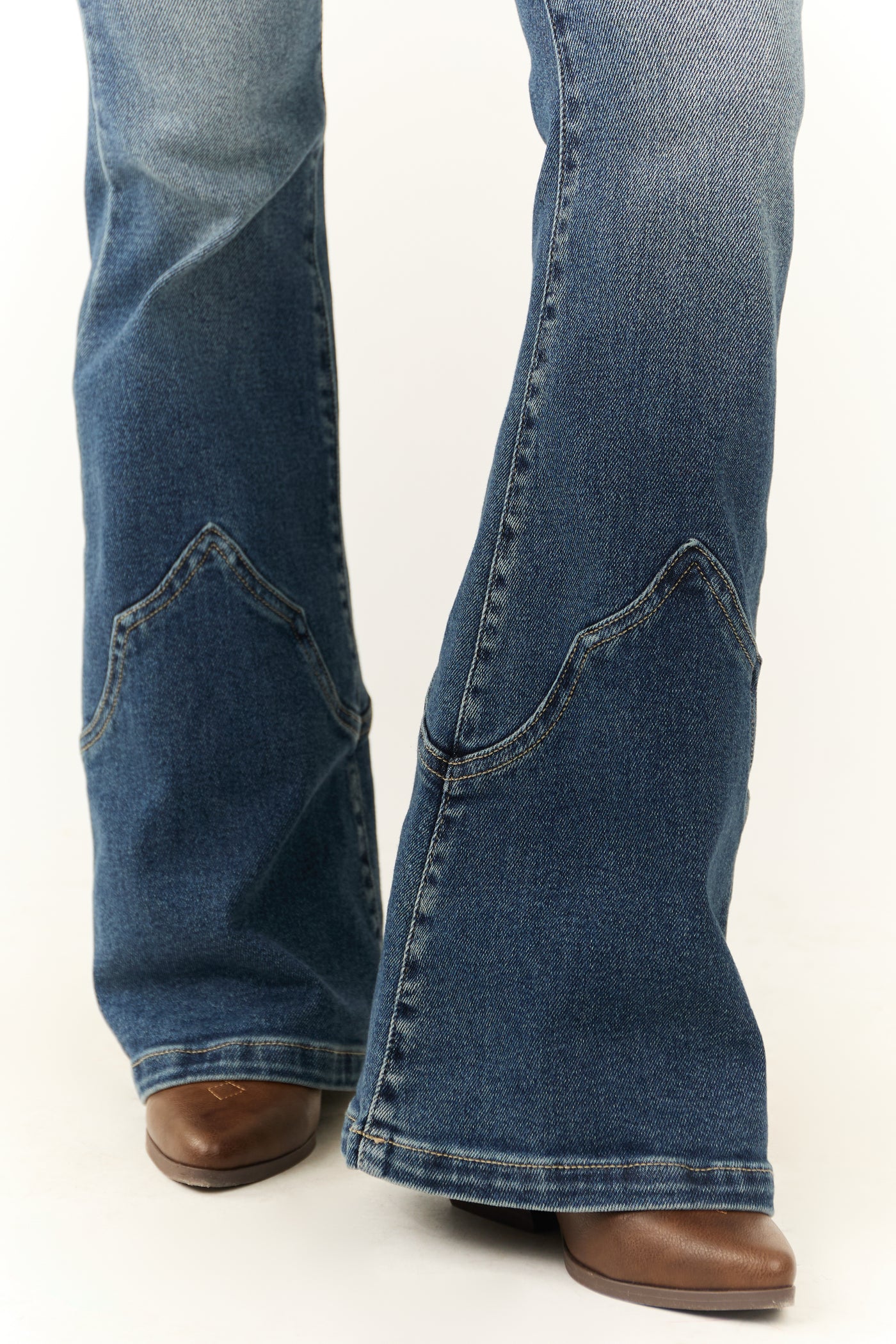 Cello Dark Wash Mid Rise Western Super Flare Jeans