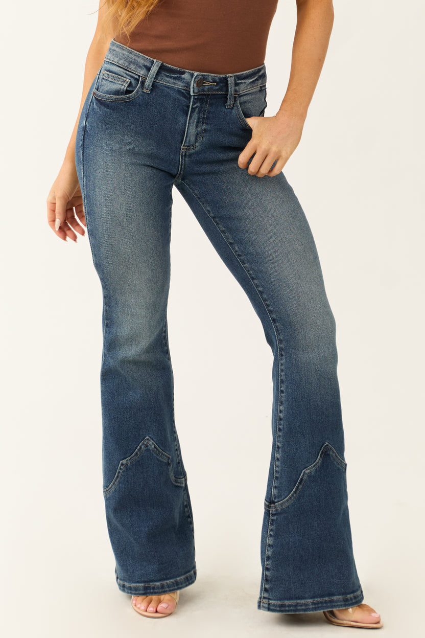 Cello Dark Wash Mid Rise Western Super Flare Jeans