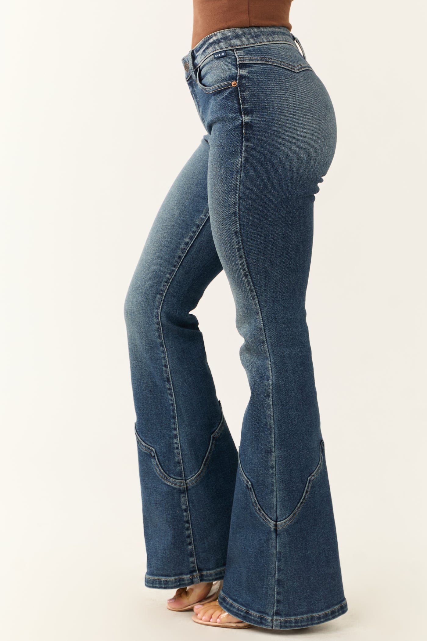 Cello Dark Wash Mid Rise Western Super Flare Jeans