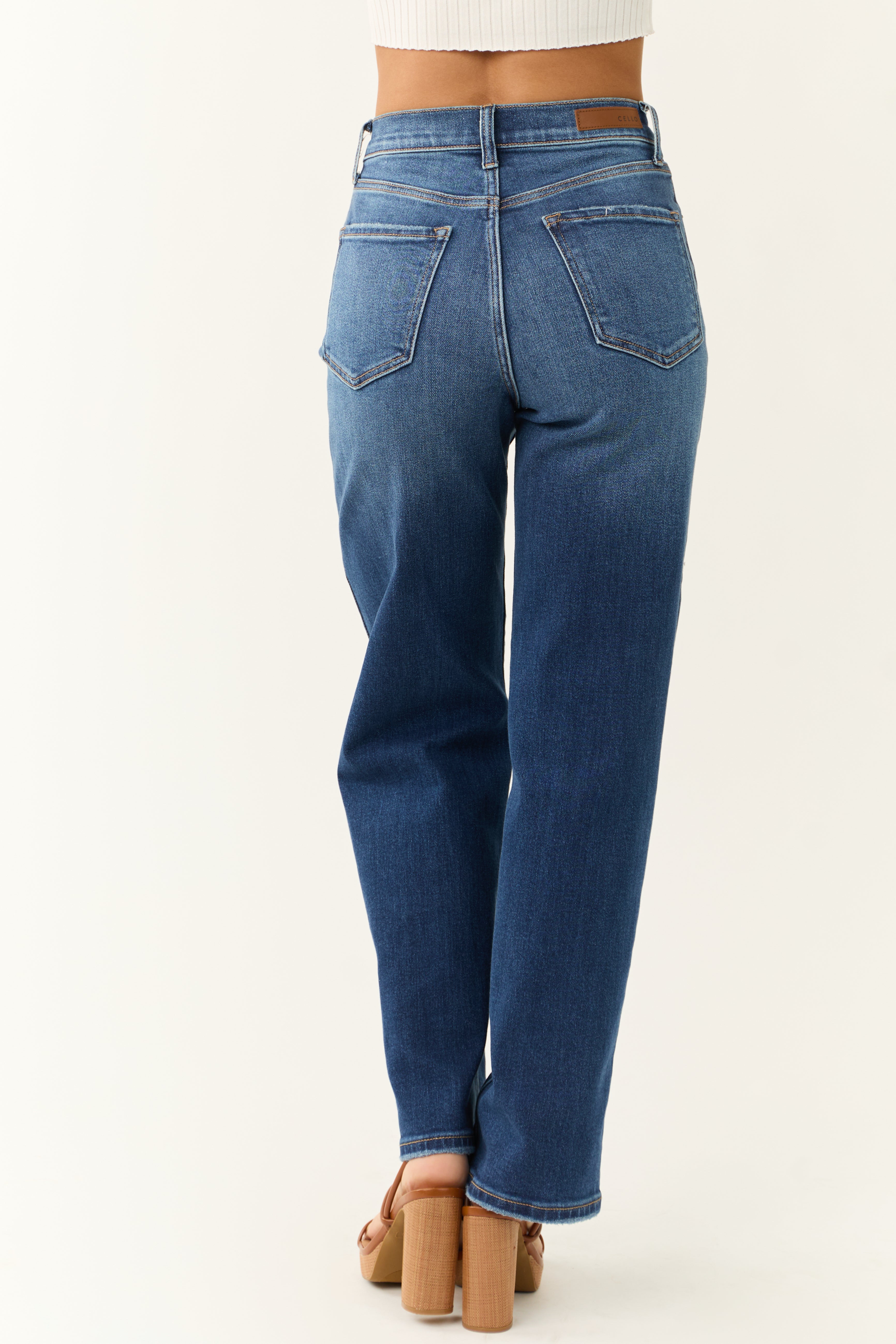 Cello Dark Wash Wide Leg High Rise Jeans