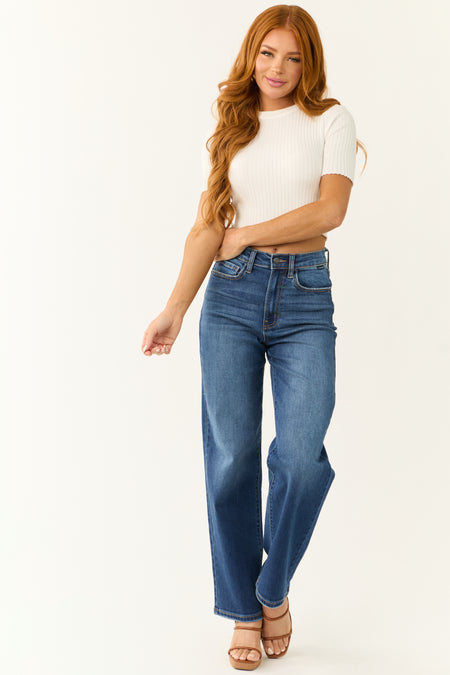 Cello Dark Wash Wide Leg High Rise Jeans