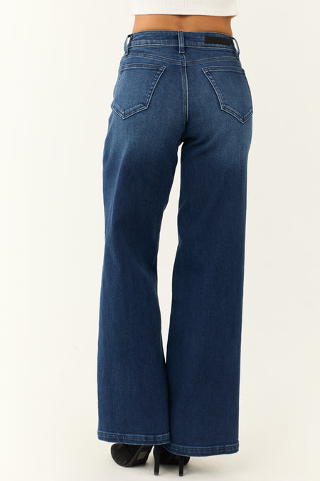 Cello Dark Wash Zipper Fly Wide Leg Jeans