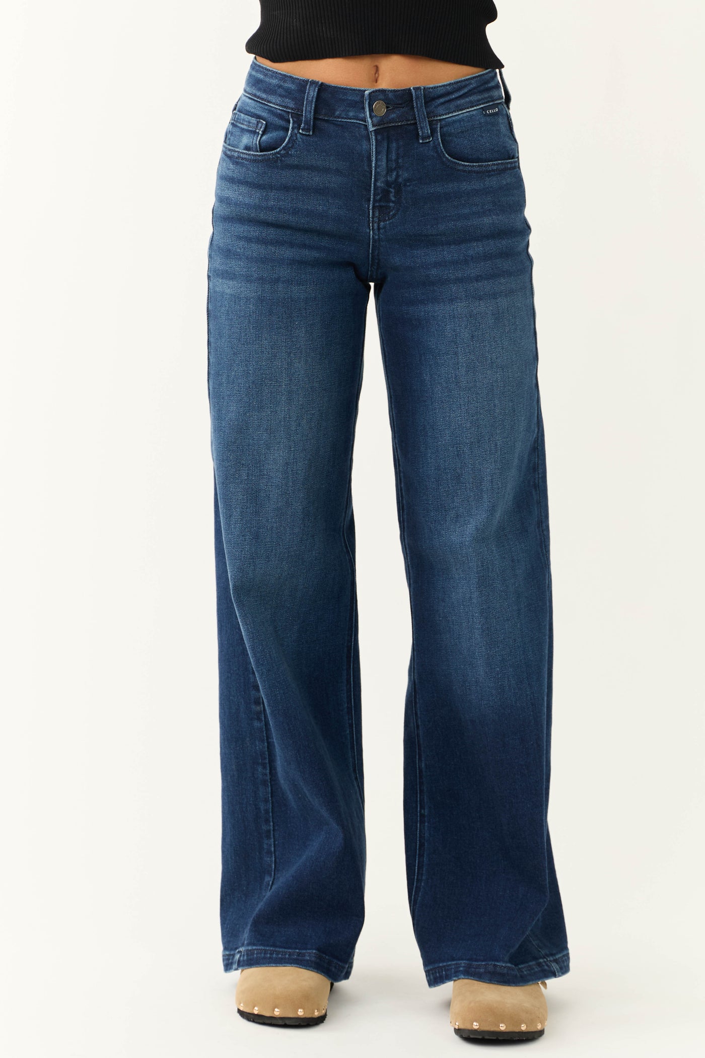 Cello Dark Wash Zipper Fly Wide Leg Jeans