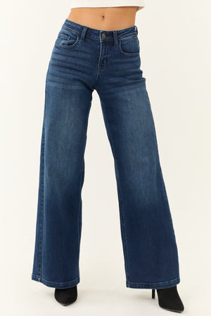 Cello Dark Wash Zipper Fly Wide Leg Jeans