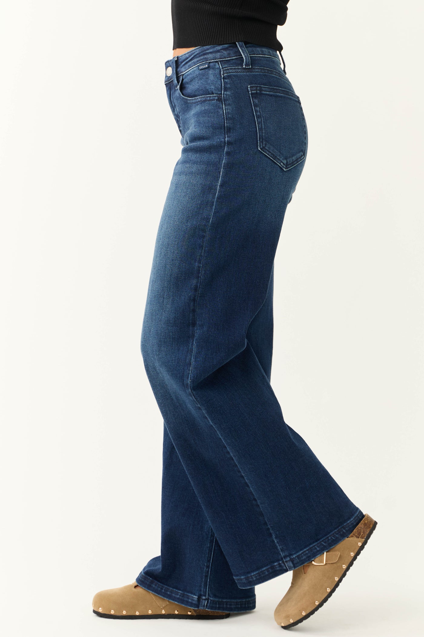 Cello Dark Wash Zipper Fly Wide Leg Jeans