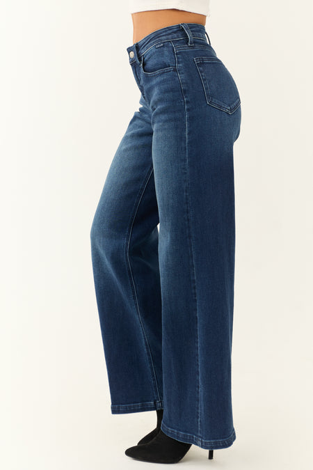 Cello Dark Wash Zipper Fly Wide Leg Jeans