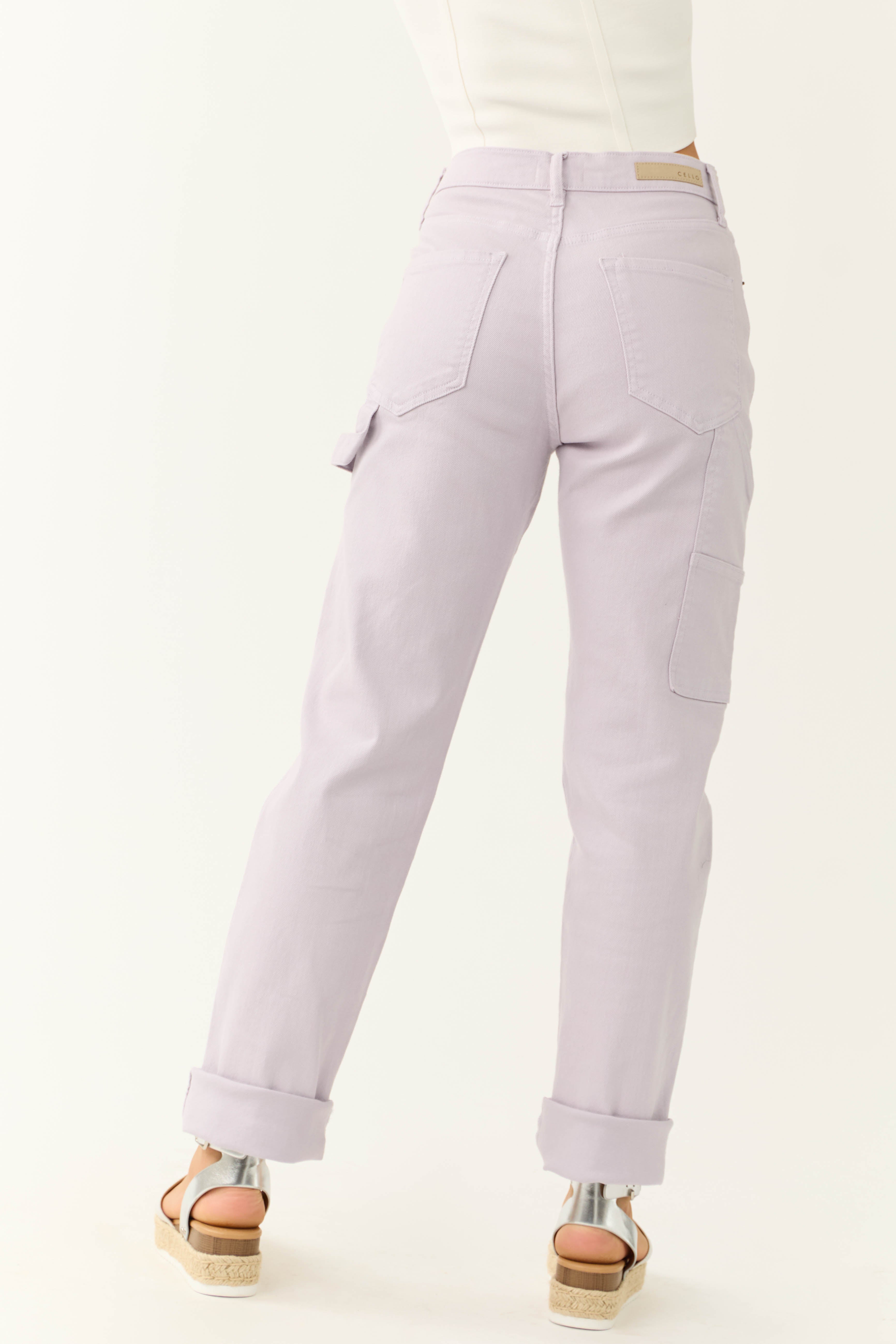 Cello Lavender Mid Rise Baggy Carpenter Jeans