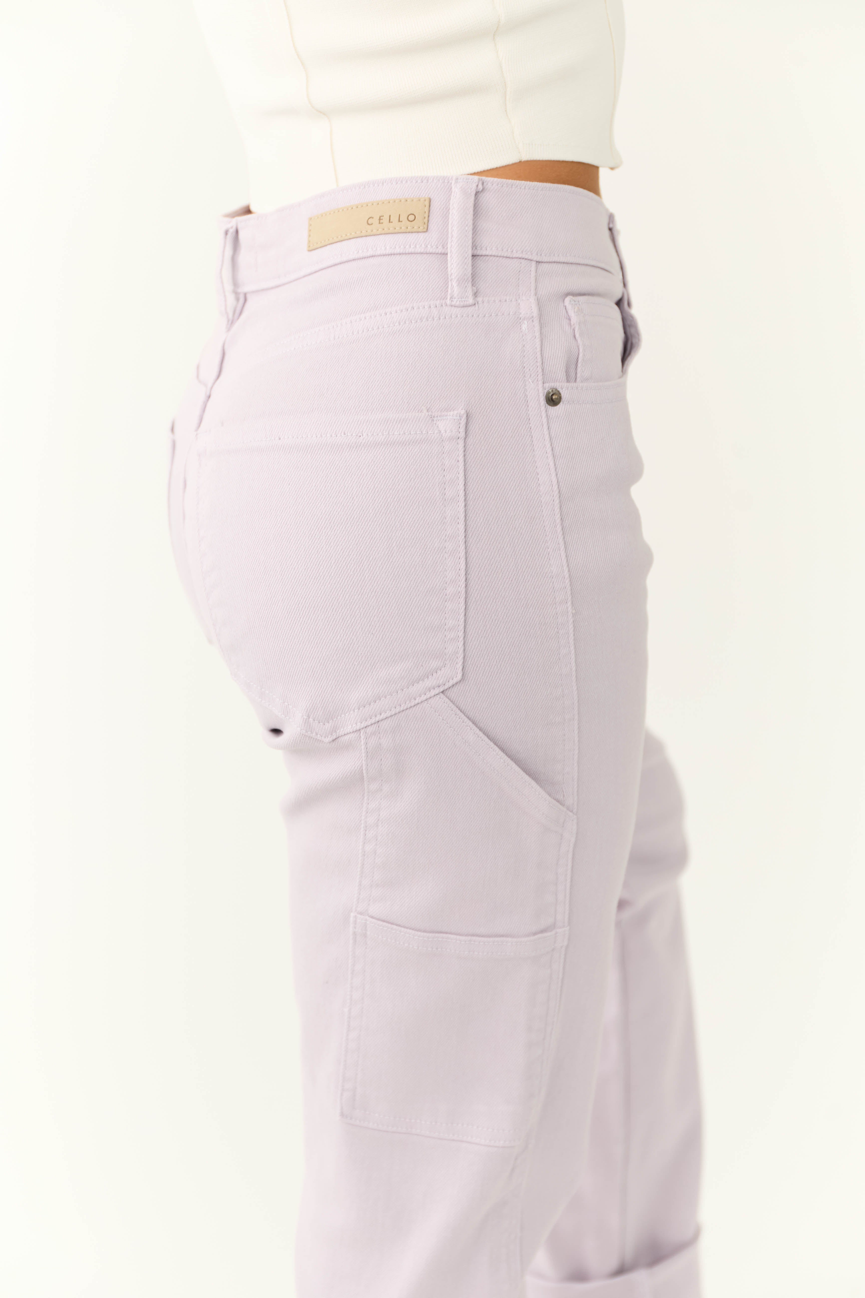 Cello Lavender Mid Rise Baggy Carpenter Jeans