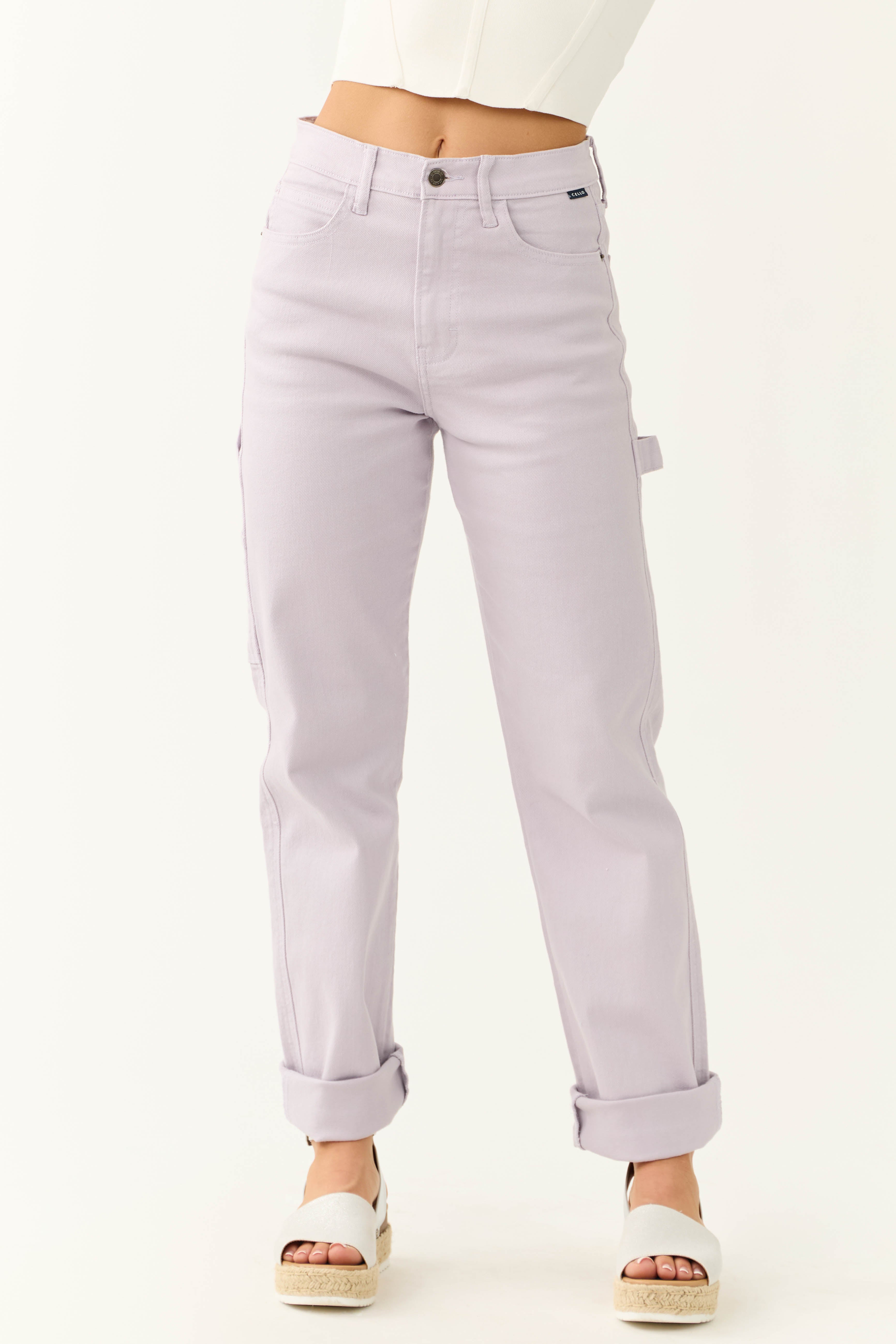 Cello Lavender Mid Rise Baggy Carpenter Jeans