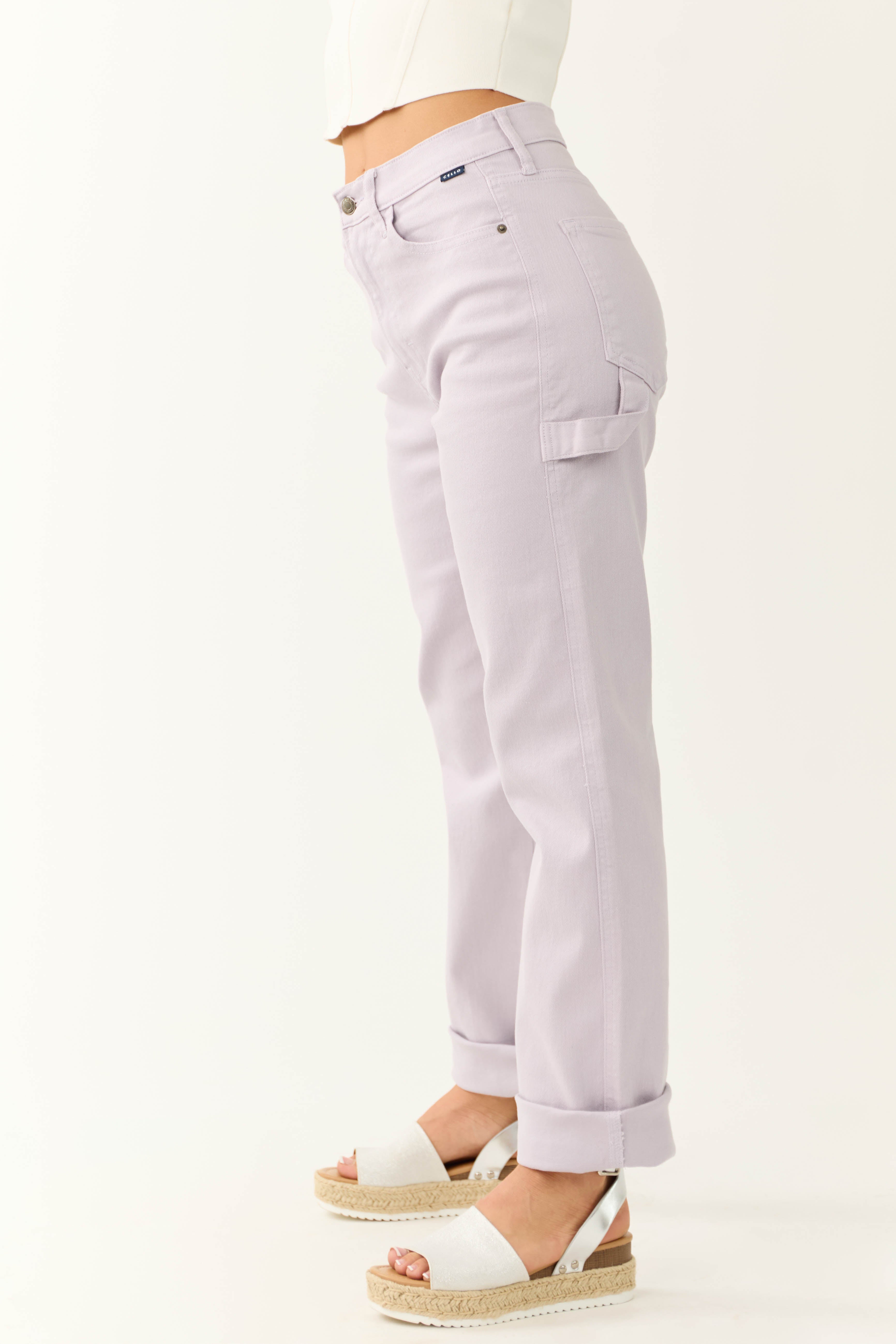 Cello Lavender Mid Rise Baggy Carpenter Jeans