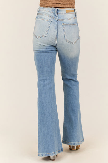 Cello Light Wash Flare Leg High Rise Jeans