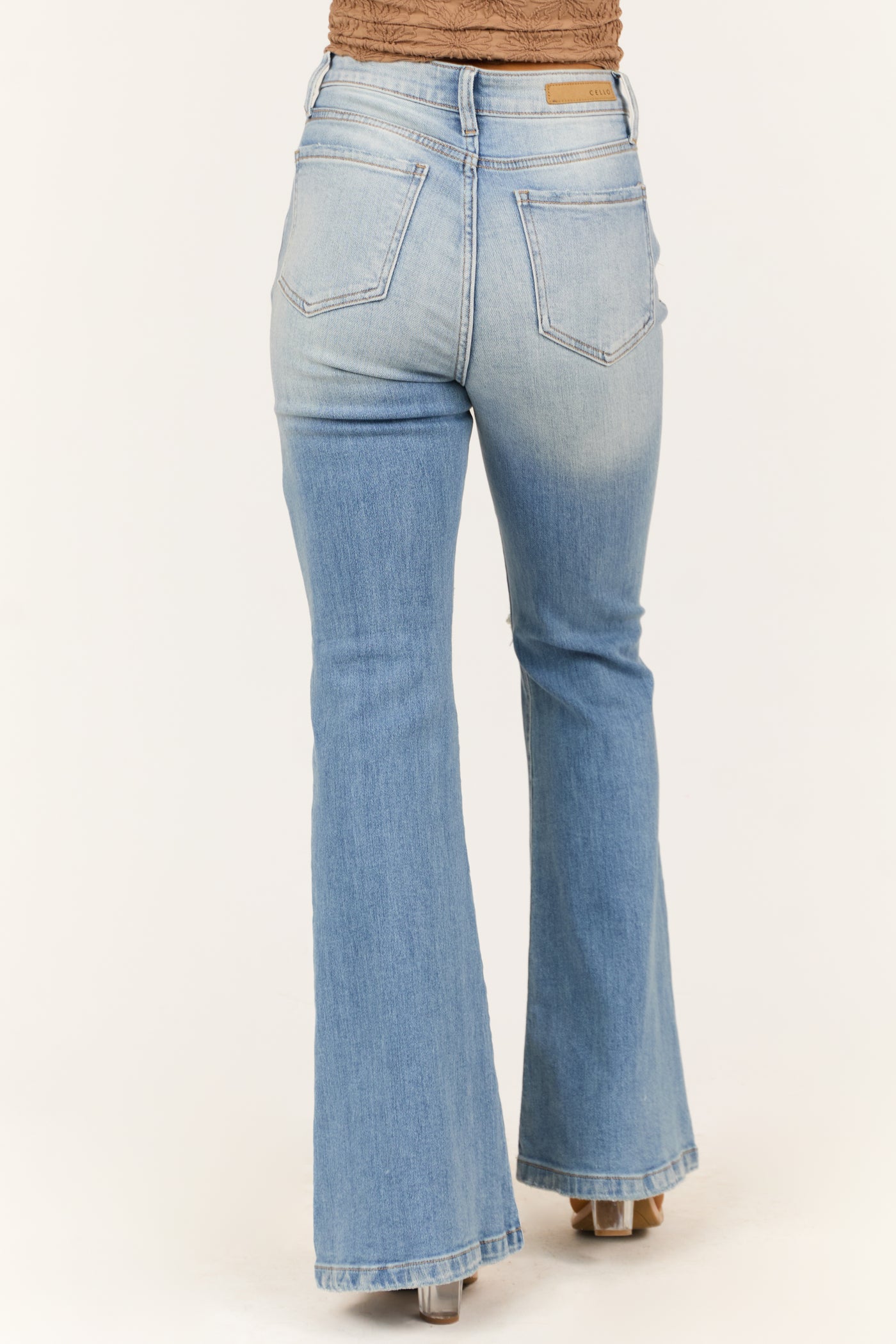 Cello Light Wash Flare Leg High Rise Jeans