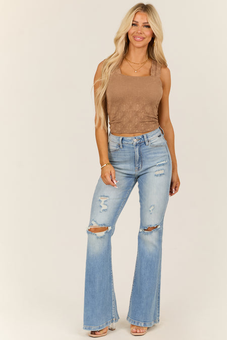 Cello Light Wash Flare Leg High Rise Jeans